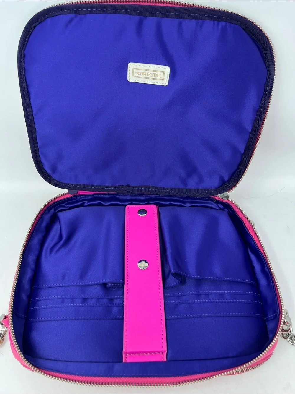 RARE Henri Bendel No. 7 East West Quilted Leather iPad Crossbody Bag - Hot Pink